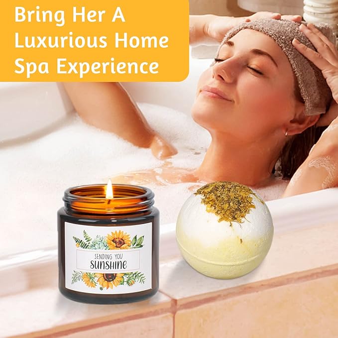 Sunshine Gifts, 10 Pcs Sunflower Gifts For Women, Get Well Soon Gift Basket For Woman, Care Package For Women, Self Care Thinking Of You Gift For Woman