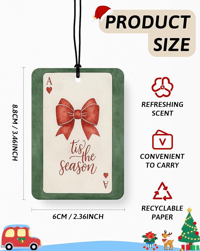 Red and Green Boho Christmas Berry Car Air Freshener 4 Pcs, Retro Red Christmas Bow Snowflake Hanging Air Freshener for Cars Closet Drawer Books, Xmas Car Accessories Mirror Decor for Women