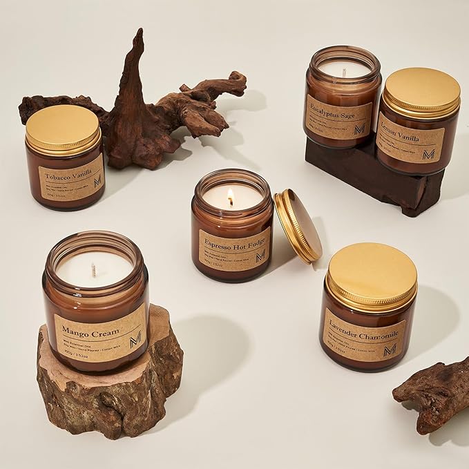 M&SENSE 6 Pack Candles Gift for Home Scented Aromatherapy Candle Set for Women Soy Wax Long Lasting Amber Jar Candles Gift for Birthday Housewarming Mother's Valentine Day