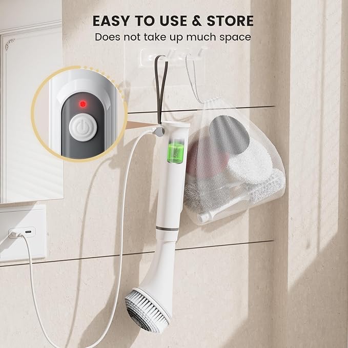 Electric Spin Scrubber Brush - Rechargeable Cordless Cleaning Brush with Full-Body IPX7 Waterproof, 6 Interchangeable Heads & 2-Speed Modes for Bathroom, Kitchen, Tile