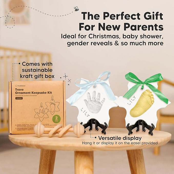 Baby Hand and Footprint Kit - Personalized Newborn Footprint Ornament, Clay Handprint Keepsake,Easy DIY Dog Paw Print Kit,Baby Shower Gifts for Boys,Girls,New Mom Gifts(Snowflakes)