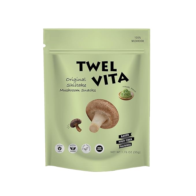 TwelVita Natural Baked Wasabi Shiitake Mushroom Crisps, Vegan Snacks, Clean Label, Non-GMO, Gluten-Free, 1.76 oz ea, Pack of 4