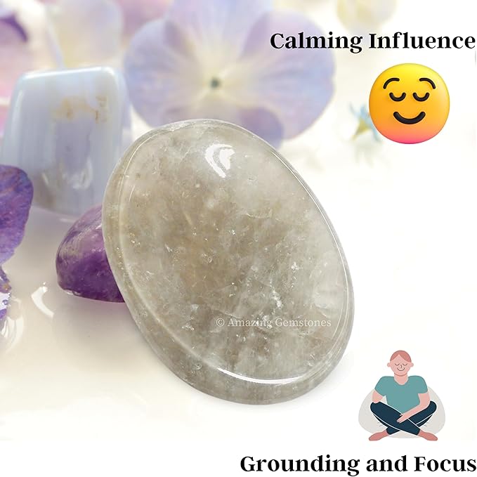 Amazing Gemstone Smoky Quartz Worry Stone Crystals and Healing Stones - Worry Stones for Stress Relief Gifts - Piedra Crystal Fidget for Meditation - Unique Stocking Stuffers and Birthday Gifts