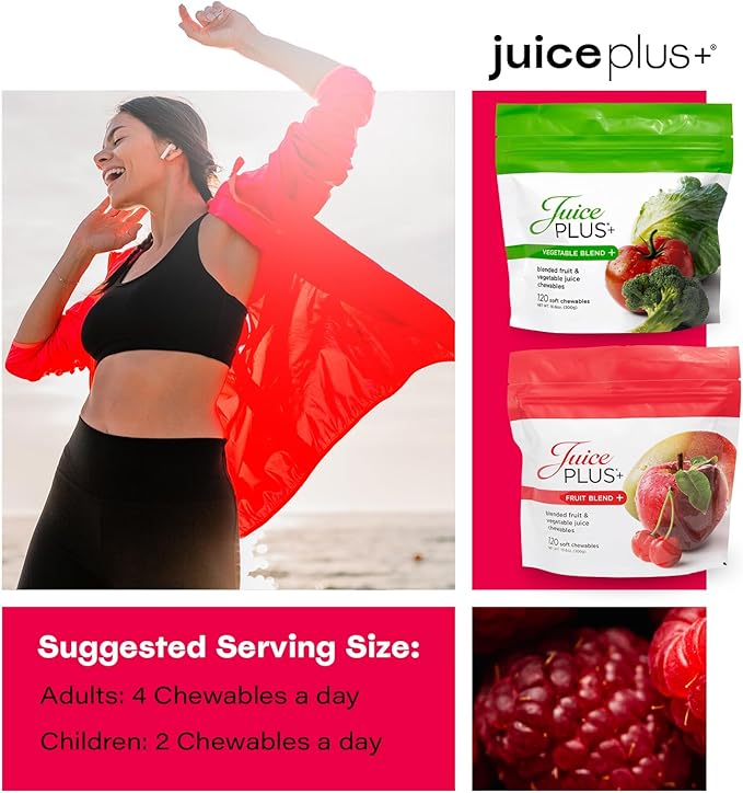 JuicePlus+ Fruit & Vegetable Blend Soft Chews - Tasty Vegan Fruit, Veggie Gummy Vitamins for Adults & Kids - 4 Month Supply 4 packs (2 of each flavor)