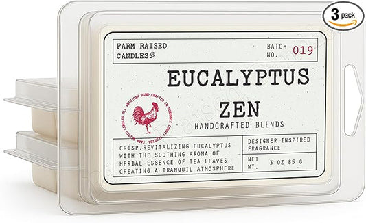 Farm Raised Candles – Eucalyptus Zen Soy Wax Melts 3-Pack | 9 oz Total | Aromatherapy Spa Scent | All-American Soy | Hand-Poured in The USA