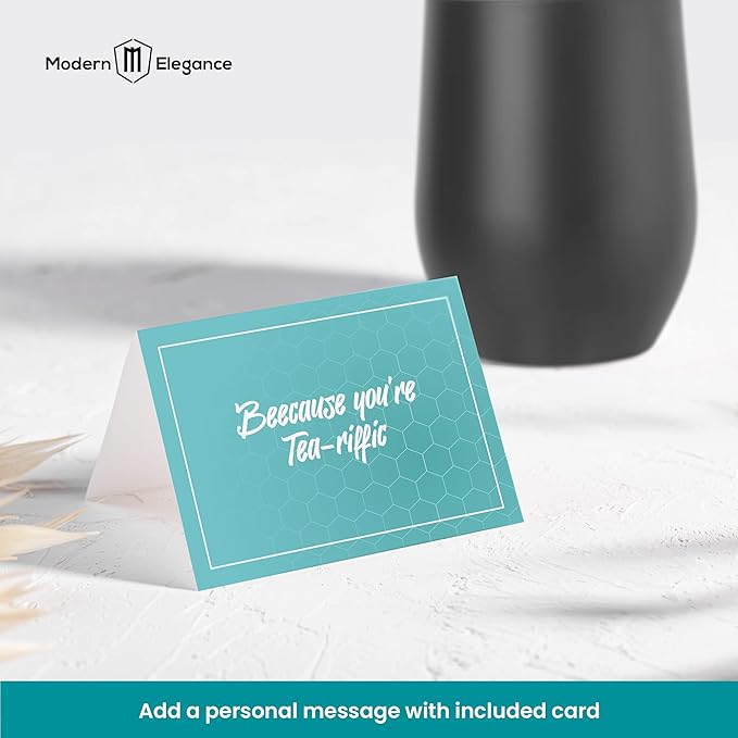 Tea Gift Set for Women and Men – Elegant Tea Sets for Women Gift with 15 Unique Teas, Stainless Steel Tumbler & 10 Honey Straws in Premium Box (Black)