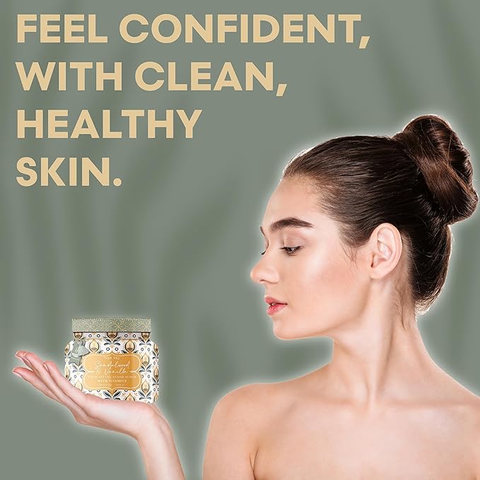 Pink Sky Exfoliating Body Scrub - Ultra Gentle Sugar Scrub for Smooth Skin - Premium Body Scrubs for Radiant, Soft Skin - Ideal Exfoliator for All Skin Types - 700g (Sandalwood & Vanilla, 24.69 Oz)