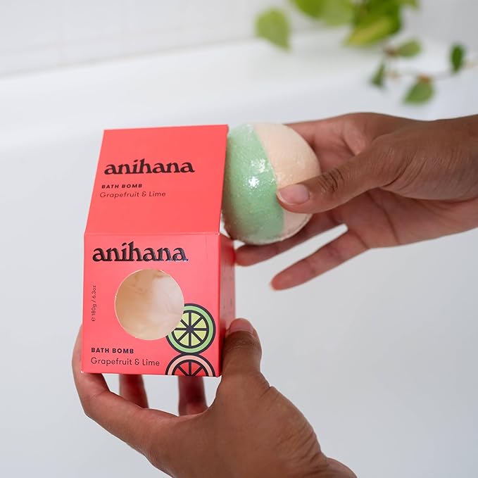 ANIHANA Bath Bombs with Coconut Oil, Paraben Free, Hand-Crafted Luxury Fizzers, Refreshing Grapefruit & Lime Scent, 6.3 oz Each, 3 Pack
