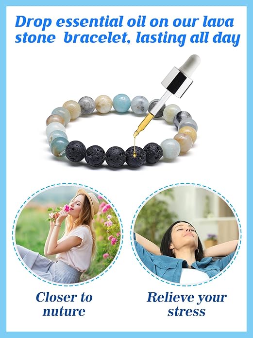 Healing Beaded Bracelets for Women - 6 Pcs Natural Lava Stone Gemstone Crystal Agate Anxiety Stress Relief Yoga Aromatherapy Essential Oil Diffuser Bracelets Mom Wife Friends Gifts