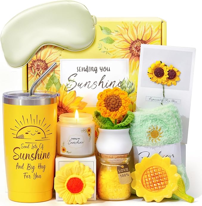 Golray Sunshine Gift Baskets for Women, Unique Birthday Gifts for Women, Self Care Spa Gifts for Her Best Friends Bestie Sister Mom Female,Get Well Soon Thinking of You Care Package