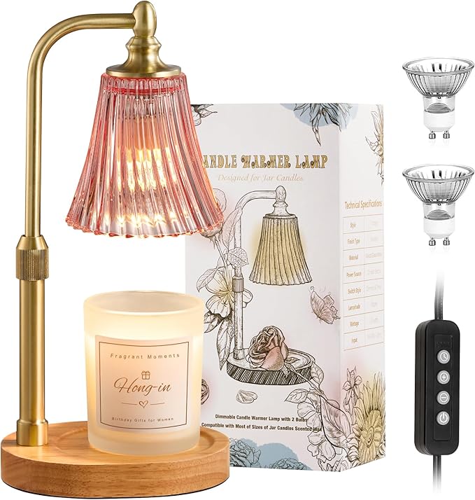 Pink Candle Warmer Lamp with Timer Dimmable,Birthday Gifts for Women,Adjustable Height Wax Melt Warmer for Jar Candles,House Warming Gifts New Home,Ideal for Office,Dorm,Bedroom Home Decor