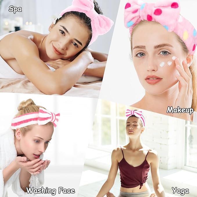 Casoty 12 Pcs Hair Makeup Headbands, Spa Headband for Washing Face, Soft Coral Fleece Headbands for Makeup, Bow Hair Band for Face Washing Shower Skin Care Yoga