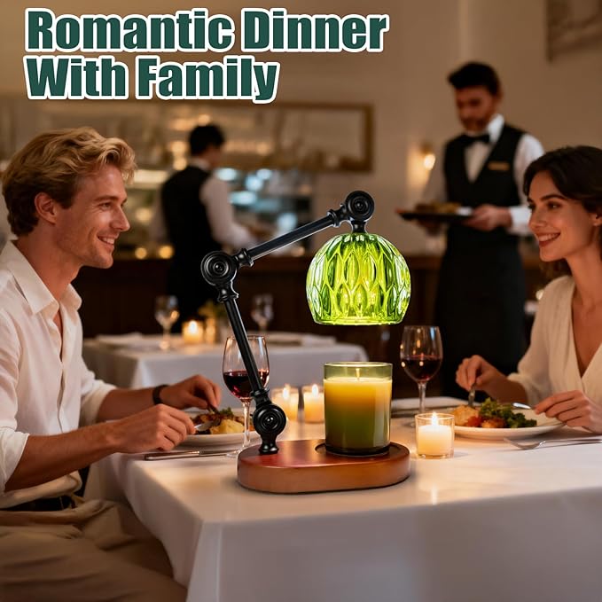 Candle Warmer Lamp, Dimmable Wax Melting Warmer with Adjustable Height, Bedroom Living Room Home Decor, Birthday Relaxation Gifts for Women (Green, Wave)