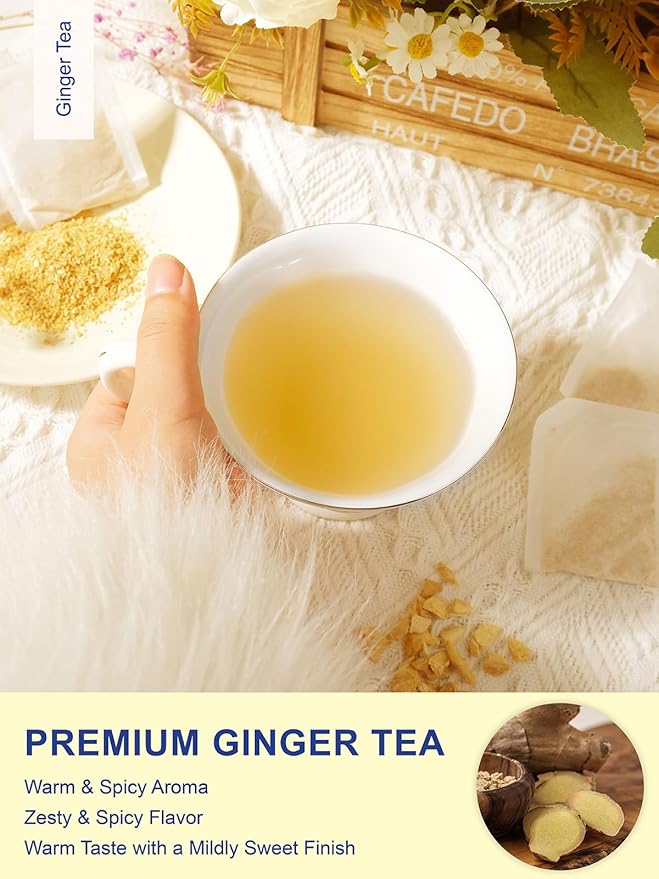 TeeLux Ginger Tea Bags, Natural Ginger Root Tea, Spicy & Zesty & Warm Flavor, Caffeine Free, 100 Count