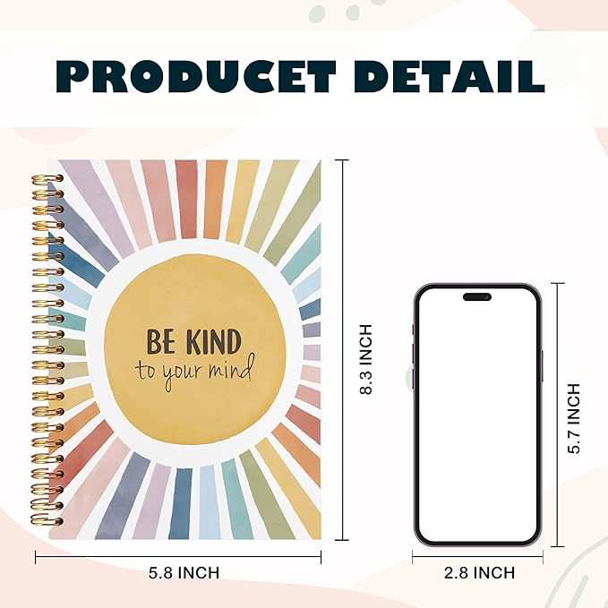 BearCake Inspirational Notebooks,Boho Sun Spiral Notebook,Mental Health Boho Journal, Boho Colorful Sunshine,Sun Hardcover Notebook for Office School Women,Hardcover Spiral Notebook 5.5x8.3