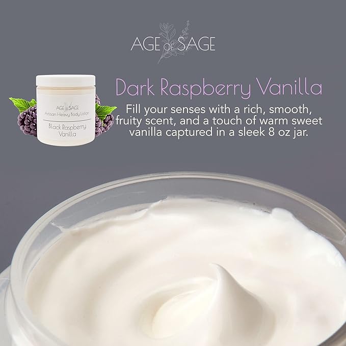 Body Lotion with Shea Butter - Gifts for Her, Body Moisturizers Infused with Coconut & Sunflower Oils, Birthday Gifts for Women Raspberry Vanilla Scent, 8 oz Jars - 3 Pack