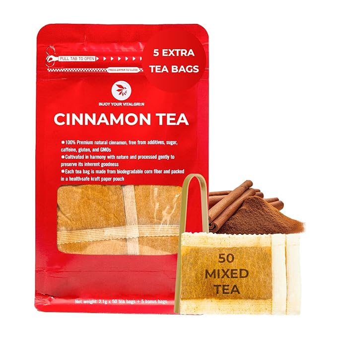 Cinnamon Tea Bags - 55 Count (+5 Tea Bags) Bamboo Tong Included - 5.11 oz, Re-Steep Warm & Spicy Heat Herbal Tea, Calm Stomach & Detox, Support Body, Strength and Health, Cinamon