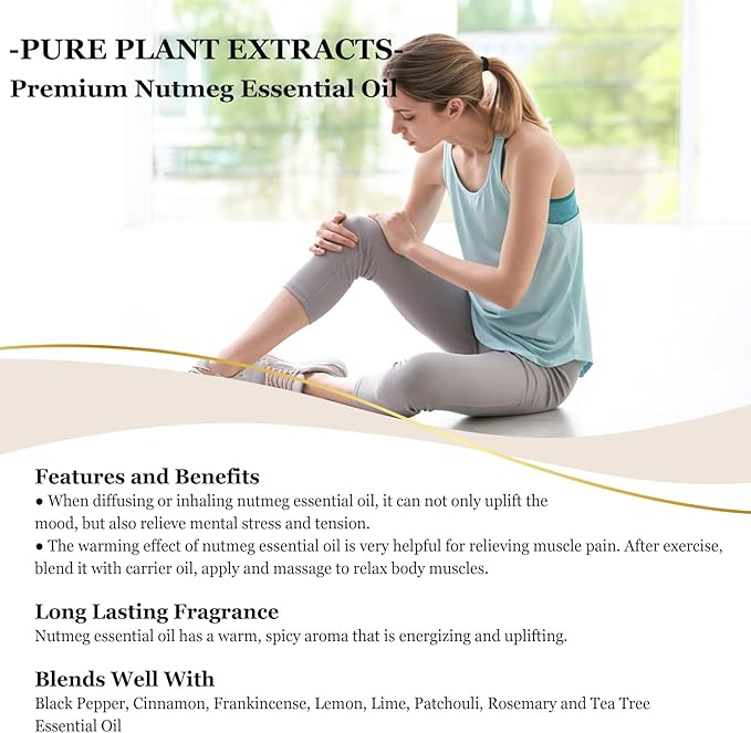 EUQEE Nutmeg Essential Oil 118ML Large Capacity Nutmeg Oil Premium Aromatherapy Essential Oils with Glass Dropper for Candle Making, Soap Making-4oz