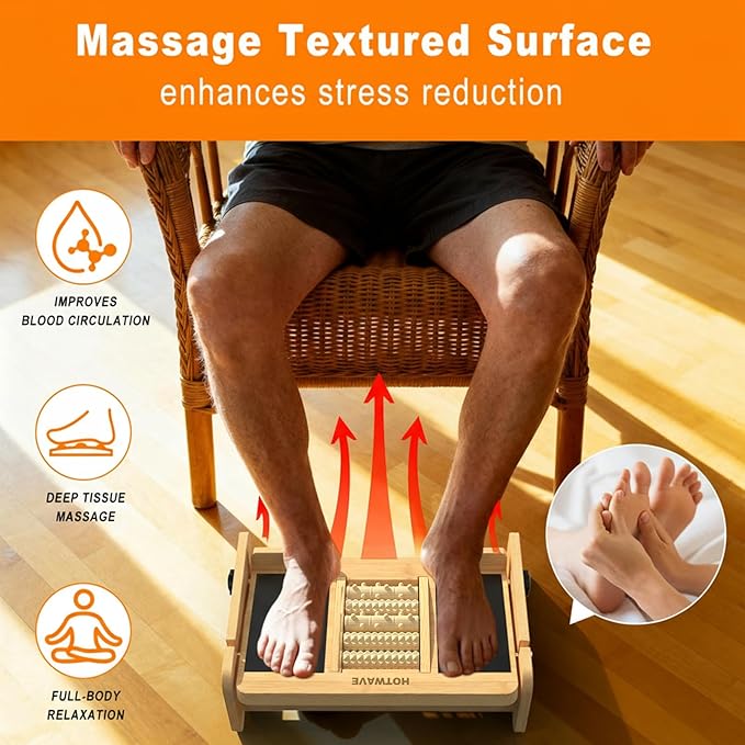 HOTWAVE Slant Board for Calf Stretching with Foot Massage Roller, Calf Stretcher Slant Board for Exercise, Portable Adjustable Bamboo Incline Slantboard for Ankle Knees Leg Physical Therapy Equipment