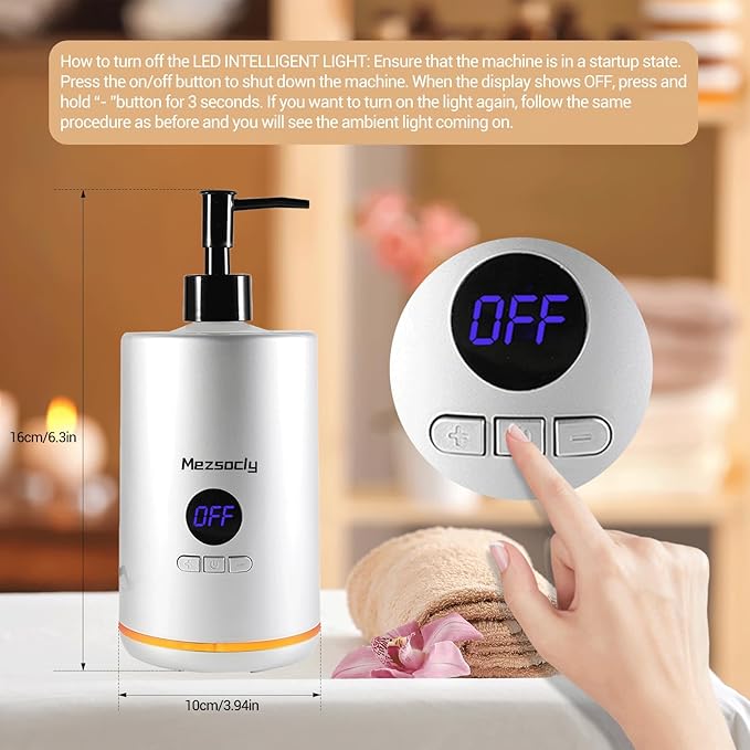 Oil Warmer for Massage, Mezsocly massage oil warmer for scented oil, Oil Warmer, Body Oils Heater for Spa, Salon and Barber Shops, with 2 Oil Bottle Dispensers, Constant Temperature, White