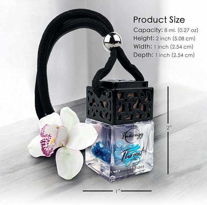 Innergy Throat Chakra Crystal Infused Car Air Freshener - Portable 8 ml. Hanging Essential Oil Diffuser for Vehicle, Long-Lasting Fragrance, Eco-Friendly Design, Freshness On The Go!