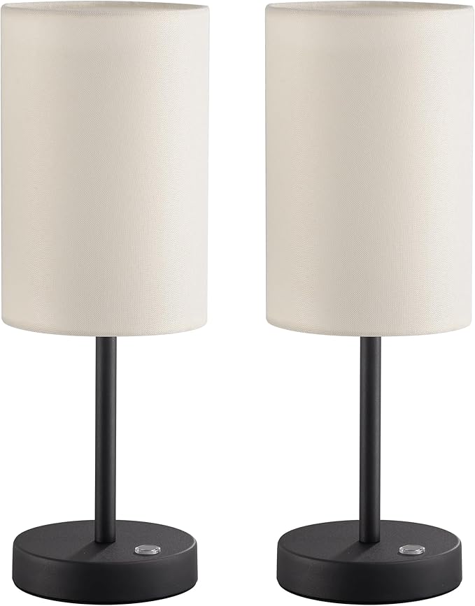 KDG Simple Cordless Table lamp, Portable Bedside 5000mAh LED Desk Lamp, 3 Brightness Levels Emergency Light, Linen Lampshade for Living Room, Bedroom, Dining Room, Night Light (Black)