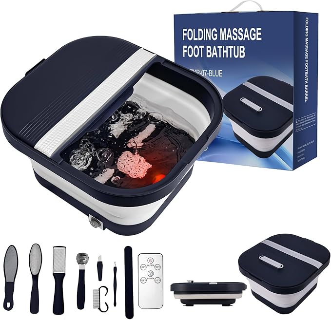 Collapsible Foot Bath Spa with Heat, Remote Control, Massage Rollers, Bubble, Foot Pedicure Kit, Red Light, Pedicure Foot Spa, Foot Bath for Gifts