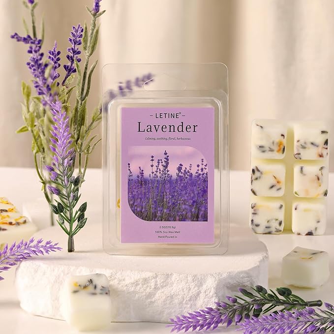 LETINE Wax Melts 2.5oz(1 Pack), Lavender Scented Wax Melts, 100% Soy Wax Melts Wax Cubes with All- Natural Strong & Non Toxic Essential Oil for Warmer, Gifts Set for Home Fragrance/Spa/Aromatherapy