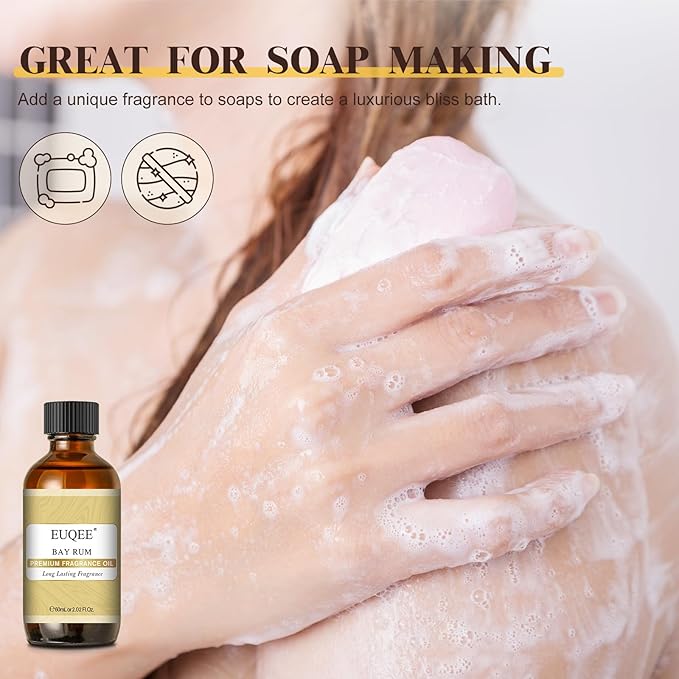 EUQEE Bay Rum Fragrance Oil with Glass Dropper, Essential Oils for Candle & Soap Making, Diffusers, DIY Bath Bombs (2.02 Fl oz/60 ml)