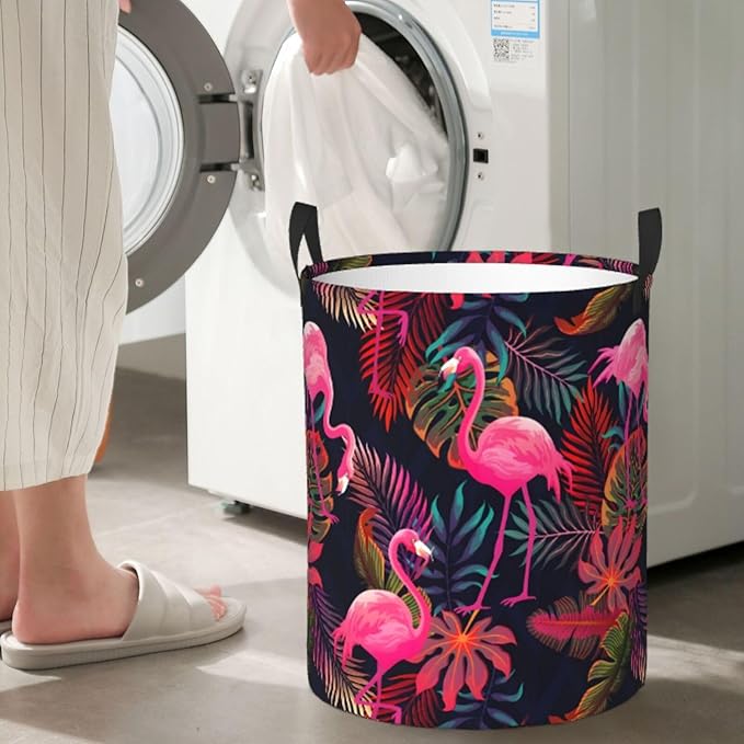 Laundry Basket Flamingos Collapsible Large Capacity,63L Dirty Clothes Basket Durable Lightweight Hamper With Handles Ideal For Clothes Toys Home Organization size19.6"L x 15.7"W