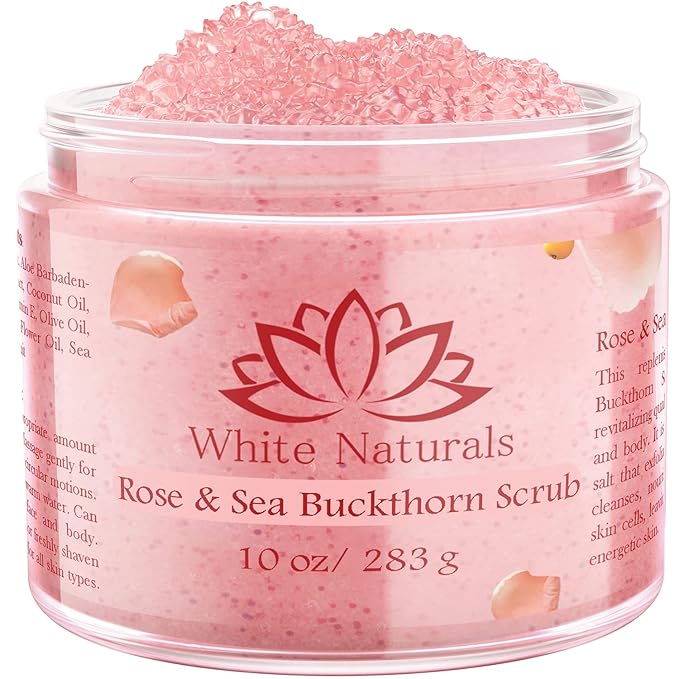 Organic Rose & Sea Buckthorn FACE & BODY SCRUB, Natural & Pure Exfoliating Scrub for Soft & Smooth Skin, Infused With Essential Oils, Moisturizer for Women & Men, Removes Blackheads, Acne & Dead Skin