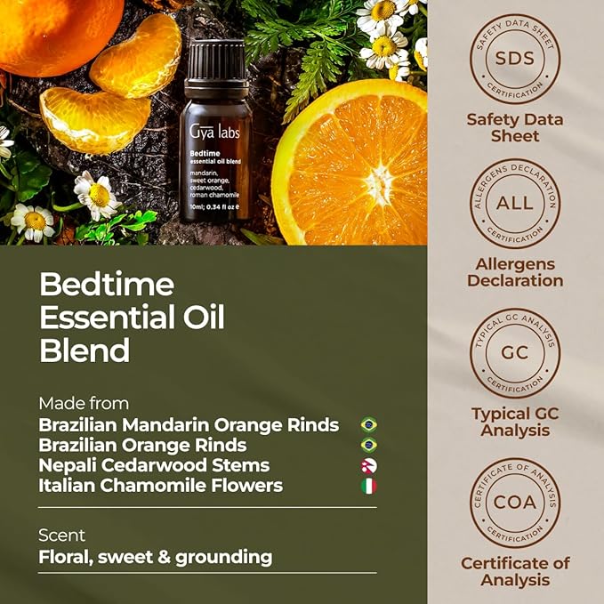 Gya Labs Bedtime Essential Oil for Aromatherapy – 0.34 Fl Oz – Premium Grade Essential Oils for Diffuser, Aromatherapy, Hair Care, Skin Care, Body, Massage & DIY Candle Making Scents
