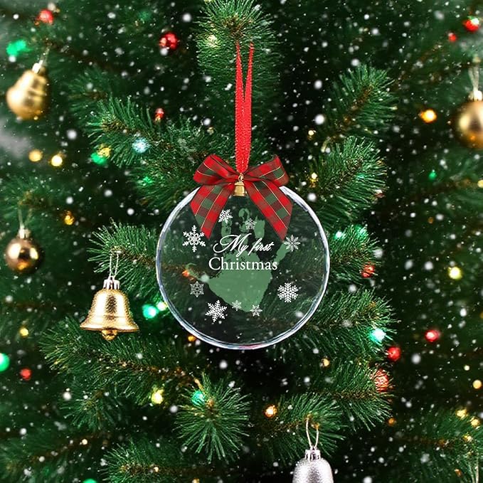 Stylor Baby's First Christmas DIY Handprint Ornament - Crystal Glass Keepsake 2025, for Newborn Boy or Girl, My 1st Xmas Tree Hanging Decoration (Snowflake)