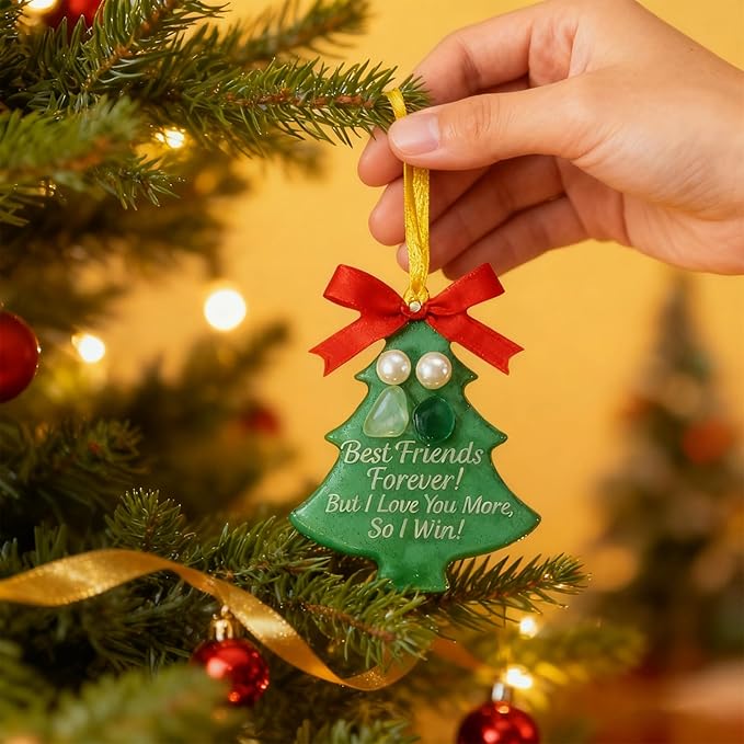 2025 New Christmas Tree Friendship Ornament, Shaped Sea Glass Decor for Christmas Tree Pendant Ornaments, Art Christmas Ornaments, Friendship Gift for Friends (Tree)