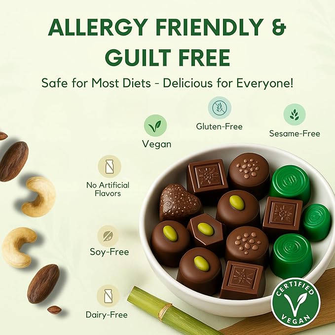 Andy Anand Luxury Vegan Dark Chocolate Gluten Free Truffles Praline Collection (24 Pieces), Dairy Free, Soy Free, Sesame Free, Allergy Friendly, Delicious Decadent Belgian Truffles