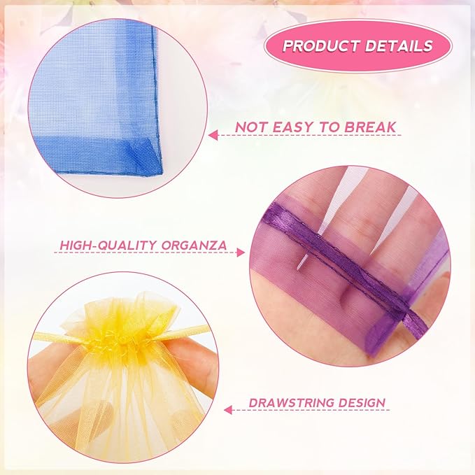 100 Pcs Organza Gift Bags Mix Colors Small Jewelry Pouches Wedding Jewelry Bag 2x3 Inch Favour bags Lavender Bag for Wedding Birthday Party Christmas Candy Mesh Bags