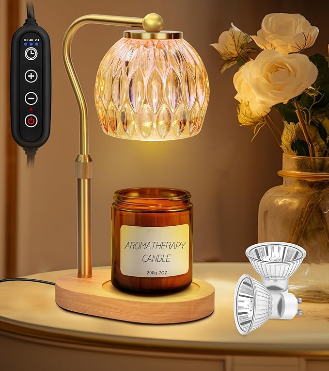 Candle Warmer Lamp, Adjustable Height Gold Candle Warmer Lamp with Timer Dimmer, Birthday Gifts for Women Mom, Dad and Fathers, House Warming Gifts New Home Room Decor, Scented Wax Candle Melt Warmer