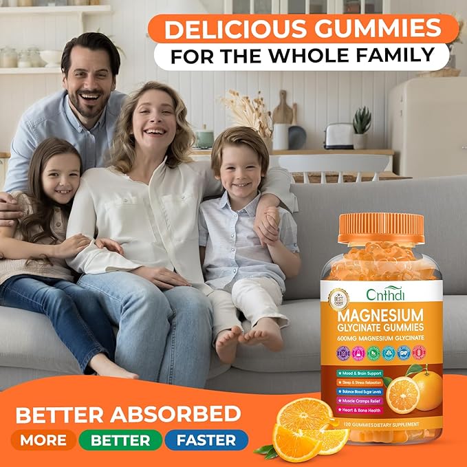 Magnesium Glycinate Gummies, High Absorption Magnesium Gummies with L-Threonate, Calcium, Vitamin B6, D3, Sugar Free Chews for Adults & Kids Relaxation, Stress Relief, Night Rest