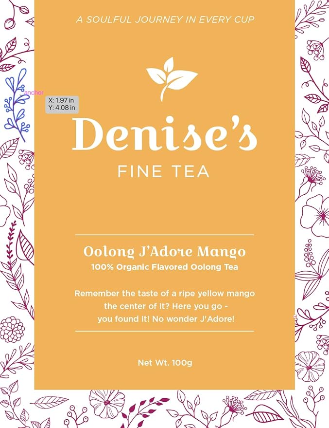 Denise's Fine Tea, USDA Organic, Oolong J'adore Mango, Flavored Oolong Tea, Loose Leaf (100g)