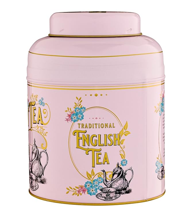 New English Teas Vintage Victorian Tea Caddy with 80 English Teabags (Rose Pink)