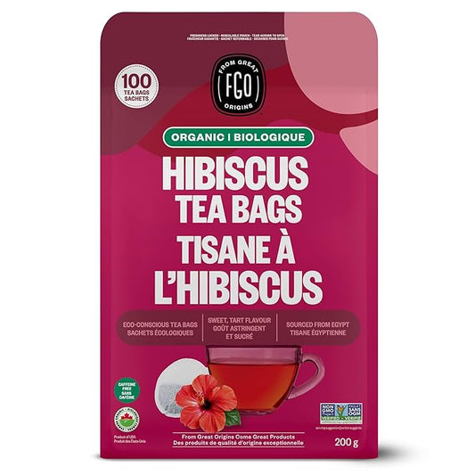 FGO Organic Hibiscus Tea, 100 Count, Eco-Conscious Tea Bags, Caffeine Free, Packaging May Vary (Pack of 1)