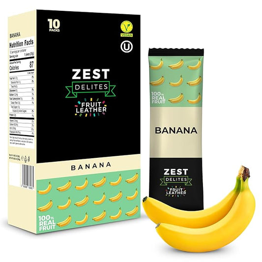 Dried Fruit Bars by Zest Delites, Fruit Leather Snacks, Healthy Snacks Pack for Adults & Kids, Lavashak, Vegan, Apple-Based Banana Strips, 0.88 oz x 10