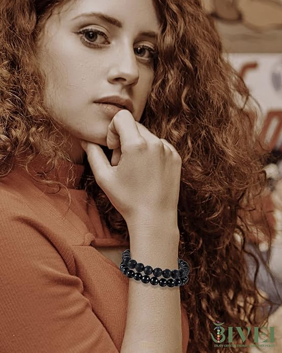 Bivei Natural Gemstone Semi Precious Healing Crystals Handmade Stretchy Round Beads Bracelet, Enhance Positive Energy