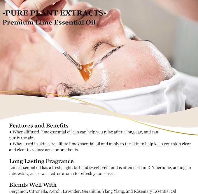 EUQEE Lime Essential Oil 4fl oz Pure Lime Oil Essential Oil with Dropper for Diffusers, DIY Soap & Bath Bombs (118 ml)