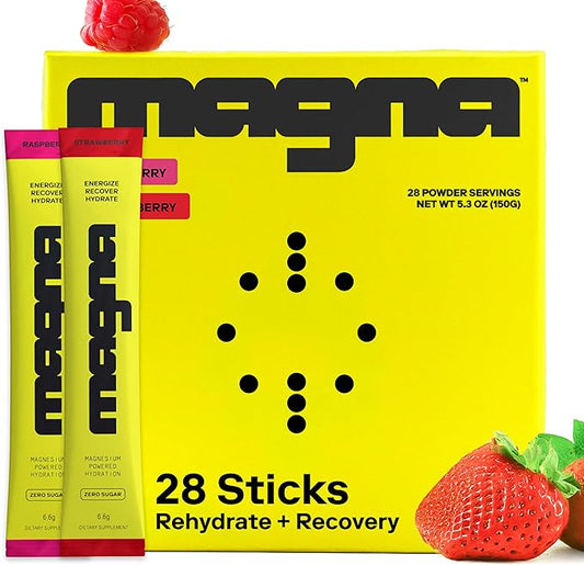 MAGNA Electrolyte Powder Drink Mix for Hydration, Energy & Focus Support with Magnesium L Threonate, Sodium, Potassium, Vitamin D, B6 & B12, Sugar Free, Summer Berries Flavor, 28 Servings