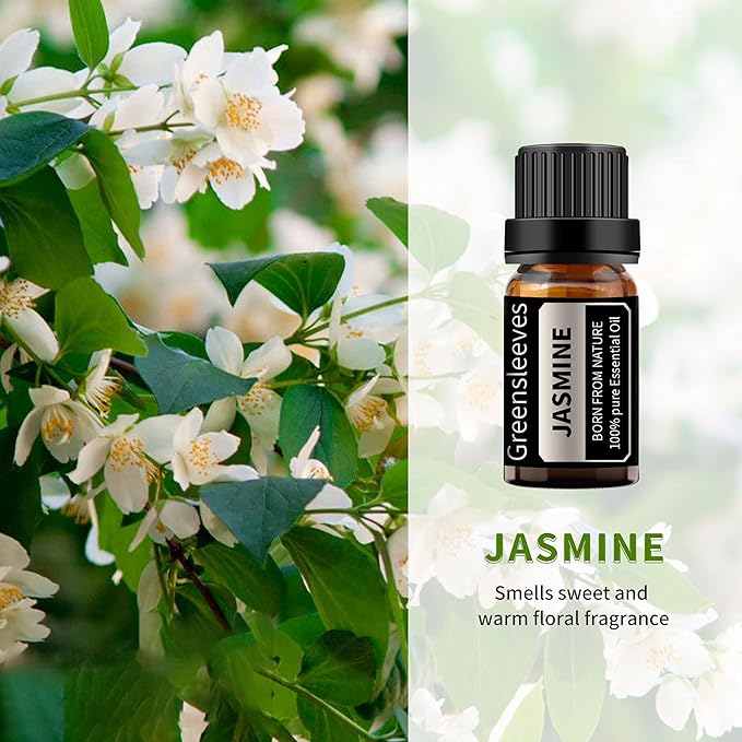 GREENSLEEVES Jasmine Eucalyptus Essential Oil Set, 2 x 10ml Pure Plant-Based Fragrance Oil for Aromatherapy, Essential Oils for Diffuser, Massage, Bath Bomb, Scented Candle Soap Making