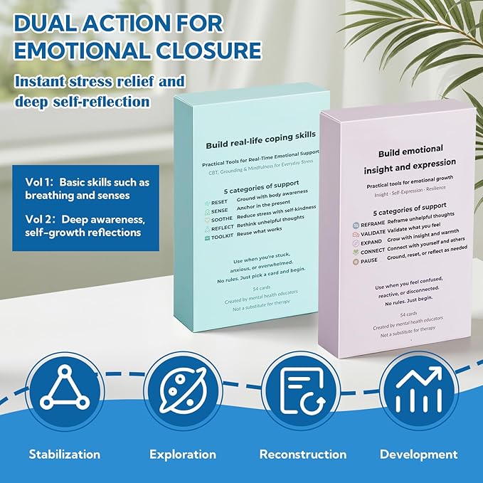 108 Mindfulness Cards for Coping Skills & Mind Brain Emotional Insight Cards - Somatic Therapy for Stress Relief & Anxiety - CBT, Grounding, Self Care Techniques for Teens | Adults | Therapists