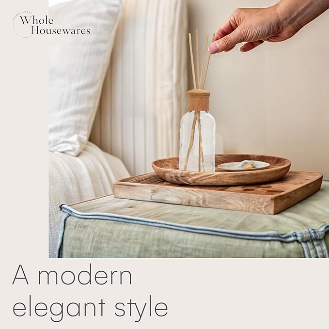 Whole Housewares Reed Diffusers for Home - Transparent Glass with Wooden Top - Elegant Empty Design - Ideal Bathroom Diffuser - 4 Pieces - Stable and Artistic Base - Oil Stick Diffuser - 4.9 x 1.9 in