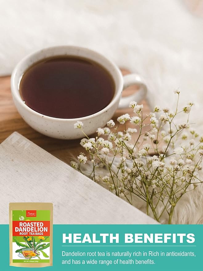 TeeLux Roasted Dandelion Root Tea Bags, Premium Natural Dandelion Root Herbal Tea, Caffeine Free, 50 Tea Bags