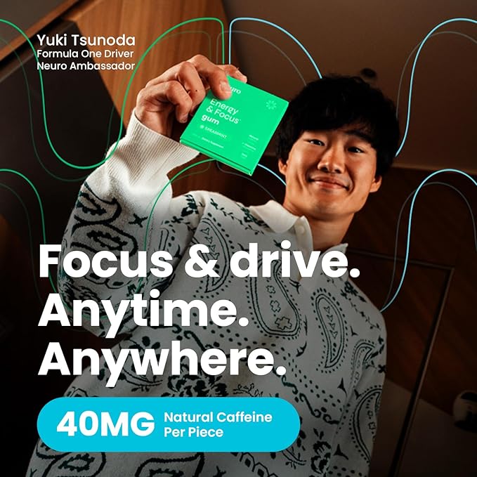 NeuroGum Energy & Focus Gum (54 Count-6 Pack, Spearmint) | 40mg Natural Caffeine + L-Theanine + Vitamin B12 & B6 + Xylitol | Sugar Free Nootropic Cognitive Brain Performance Supplement